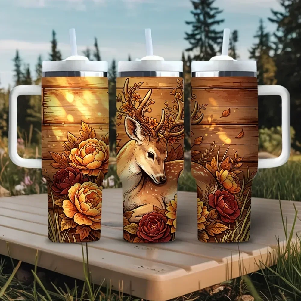 Hunting Outdoor Background - Термокружка объемом 40 унций с ручкой,