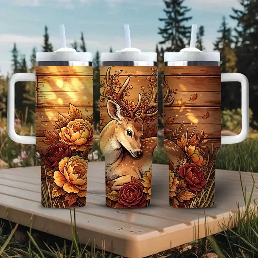 Hunting Outdoor Background - Термокружка объемом 40 унций с ручкой,